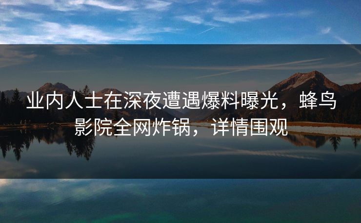 业内人士在深夜遭遇爆料曝光，蜂鸟影院全网炸锅，详情围观
